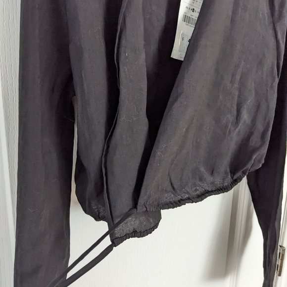 Zara Tie Waist Wrap crop shirt black size Large NEW @E - Picture 5 of 11